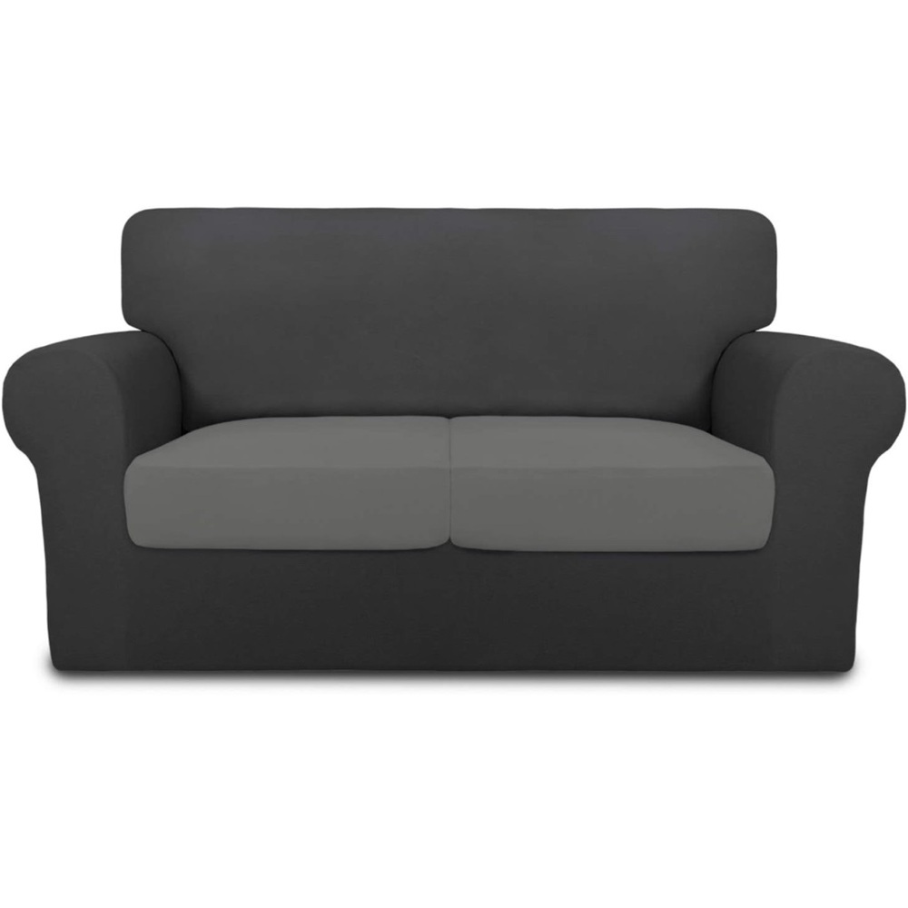 3 Pieces Super Stretch Chair Couch Cover for 2 Cushion Slipcover grey